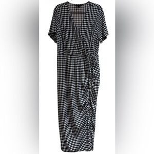 Lane Bryant Short Sleeve Drawstring Vneck Blue Geometric Maxi Dress